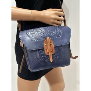 patricia nash crossbody blue leather Curved